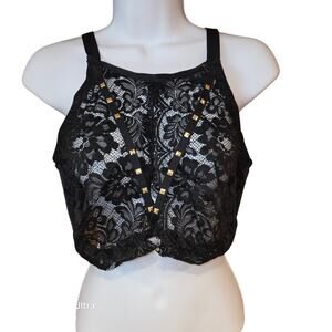Adore Me black lace bra decorative only harness, missing stud sz 40G